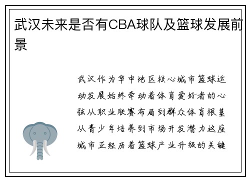 武汉未来是否有CBA球队及篮球发展前景