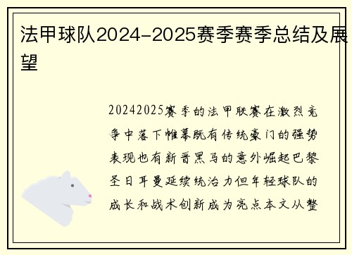 法甲球队2024-2025赛季赛季总结及展望